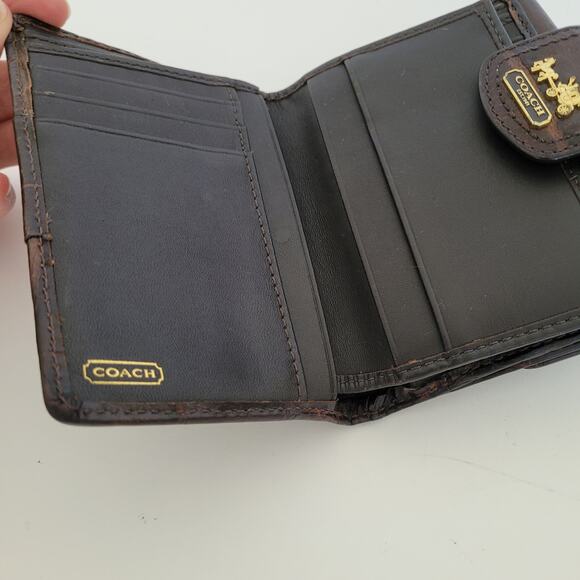 Coach Madison Wallet Brown Croc Bifold 5x4 Medium Card Bill Holder Logo Leather - Picture 3 of 12